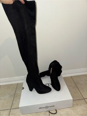 Aldo Black Over-the-Knee Suede Block Heel Boots